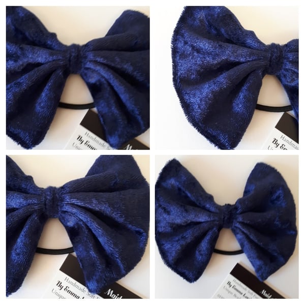 Hair bow bobble in navy crushed velvet. 3 for 2 offer.  