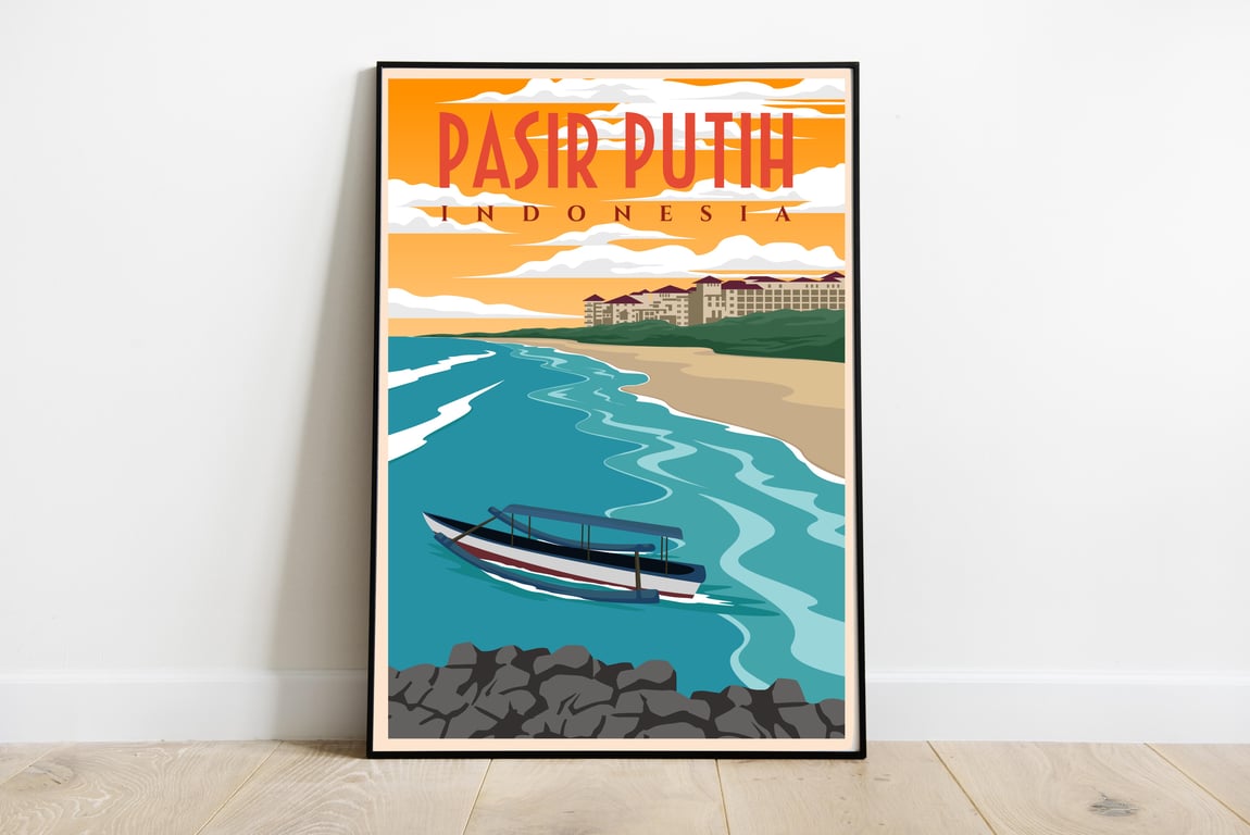 Pasir Putih retro travel poster, Pasir Putih print, Indonesia travel poster