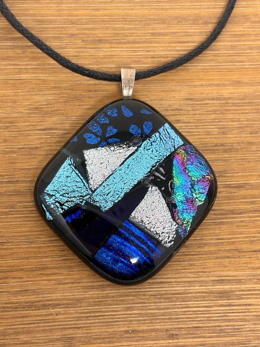 Blue Dichroic Glass Square Pendant