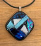 Blue Dichroic Glass Square Pendant