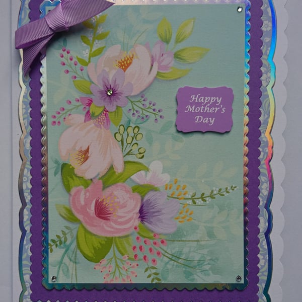 3D Luxury Handmade Card Happy Mother's Day Pretty Spring Pink and Lilac Flowers