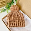 Crochet Newborn Baby Hat with Pom Pom - Mocha Brown