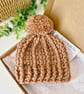 Crochet Newborn Baby Hat with Pom Pom - Mocha Brown