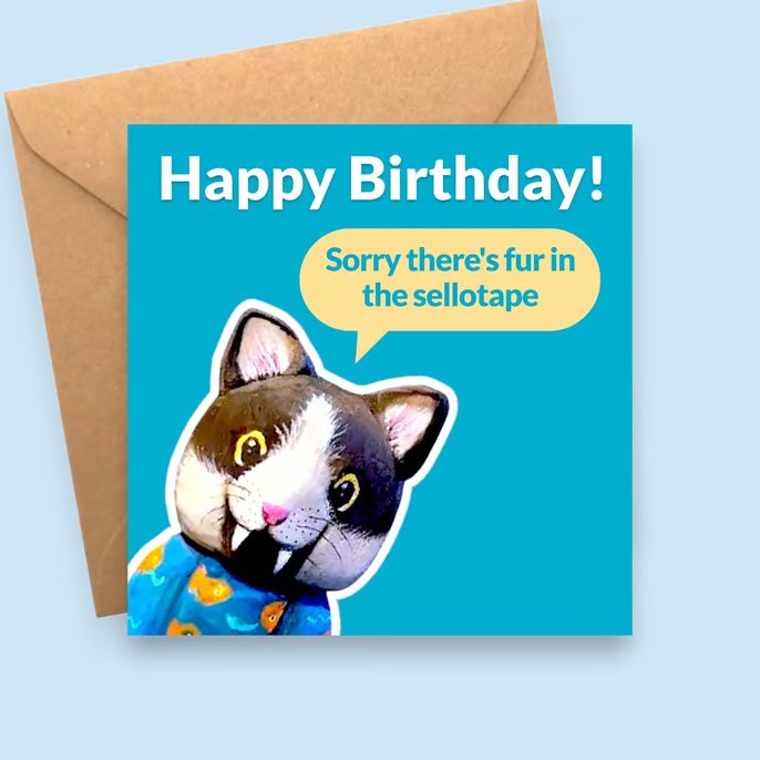 Cat Birthday Card - Mischievous Feline Funny Card for Cat Lovers