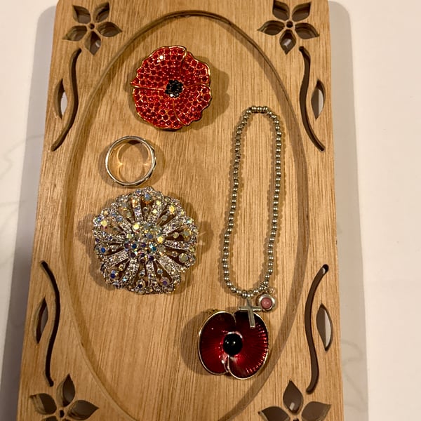 Wooden Jewellery Tray, Floral Scroll Trinket Dish, Rustic Ring Dish