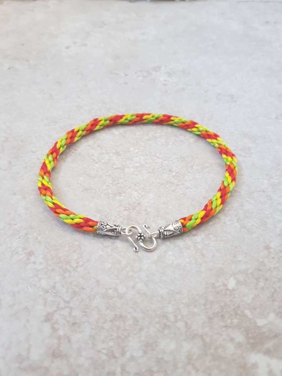 Colourful Braided Ankle bracelets, Beach Jewellery, Multicoloured fabric Anklet,