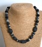 black lampwork glass beaded necklace with jasper - Image 9