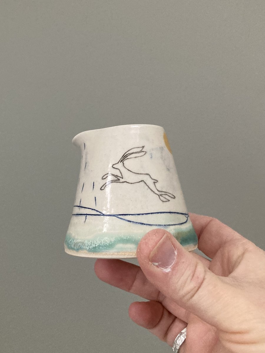 Handmade Ceramic pourer jug - Hare mustard moon
