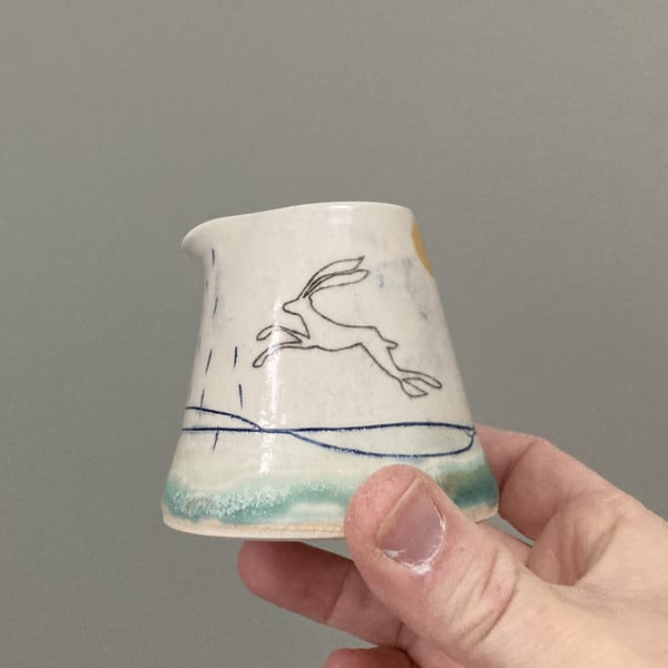 Handmade Ceramic pourer jug - Hare mustard moon