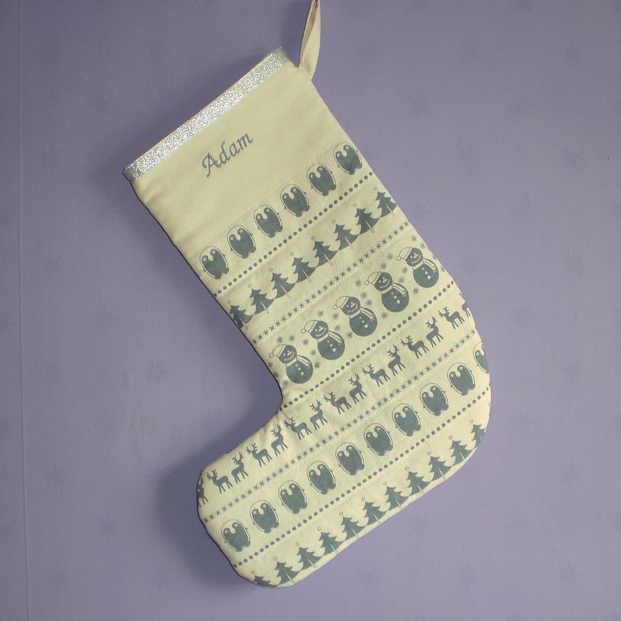 Quilted Christmas stocking. Personalised