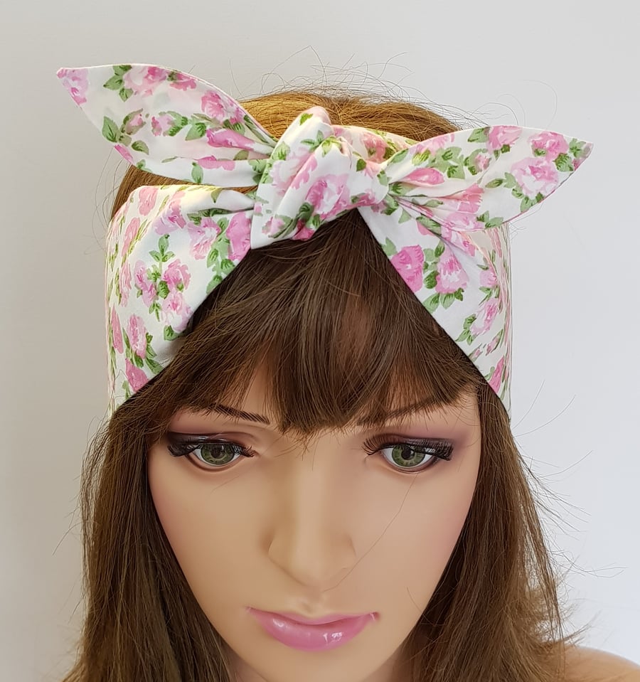 Retro style cotton head scarf self tie headband women bandanna
