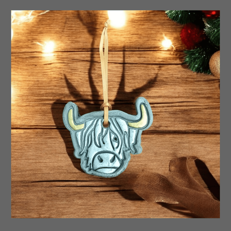 "Wee Coo" Highland Cow Hanging Christmas Tree Decoration "Silver"