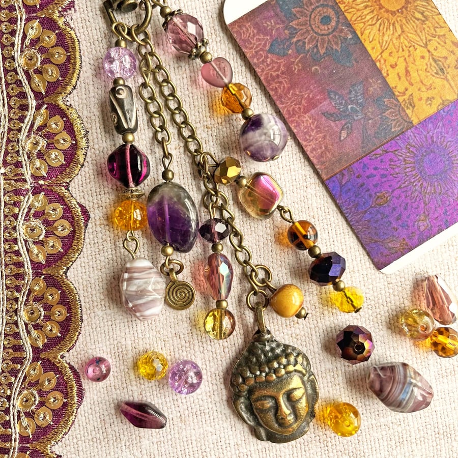 Amethyst bag charm, February birthstone, boho-glam handbag charm, purse charm
