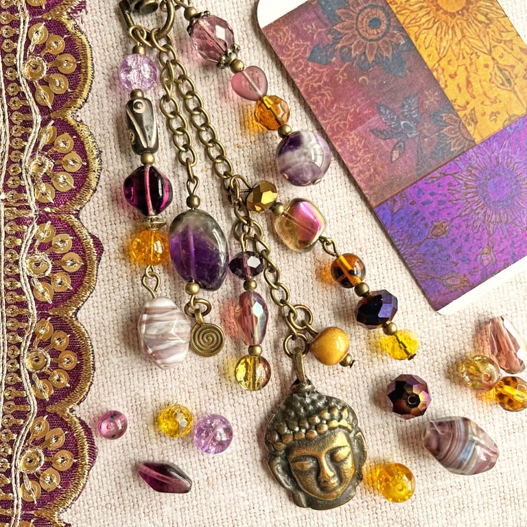 Amethyst bag charm, February birthstone, boho-glam handbag charm, purse charm
