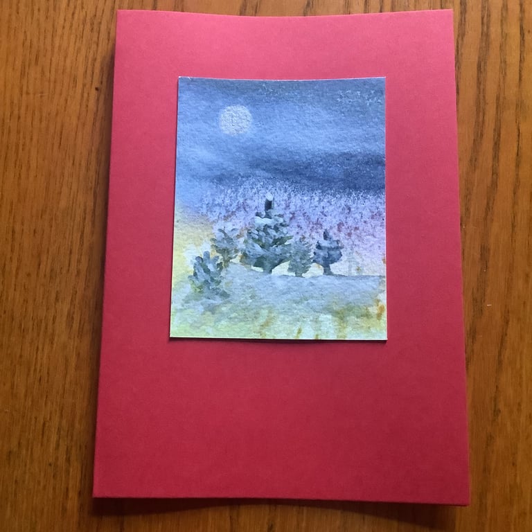 Hand painted Yule Christmas Card 'Little Yule Wood'