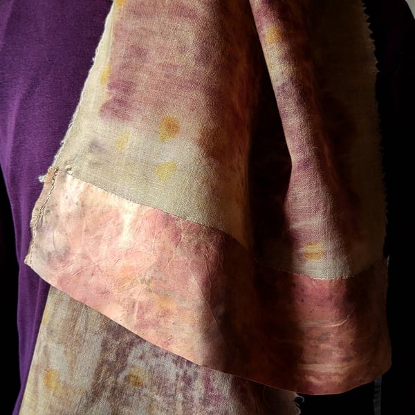 Fine wool eco printed maroon leaves scarf