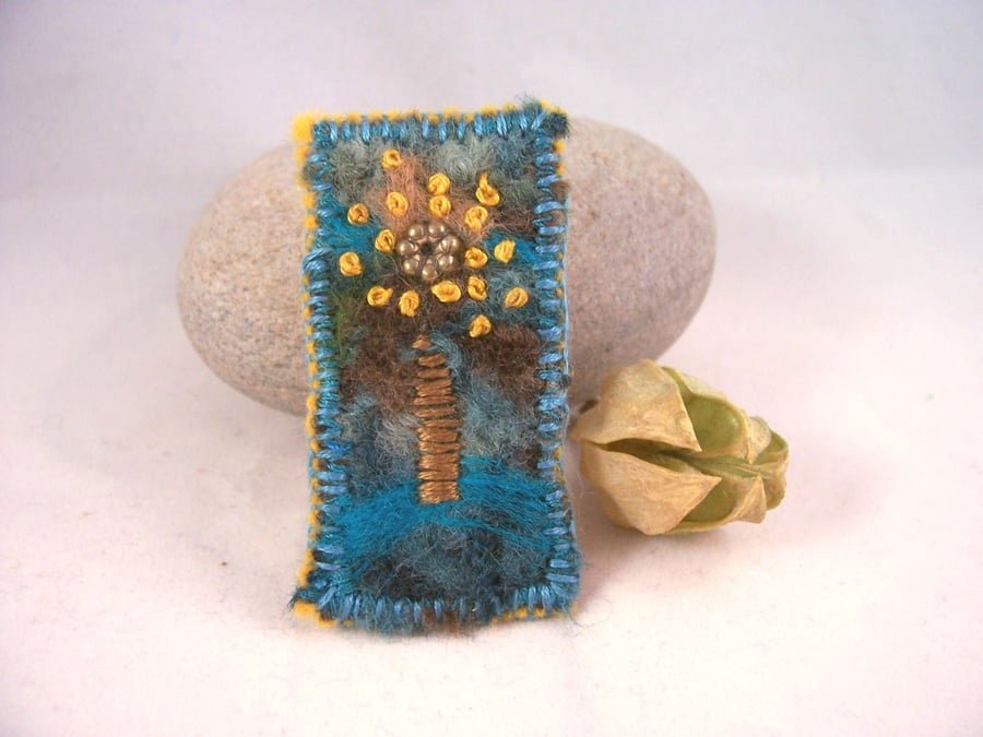 Sold. Hand embroidered needlefelt brooch - Tree