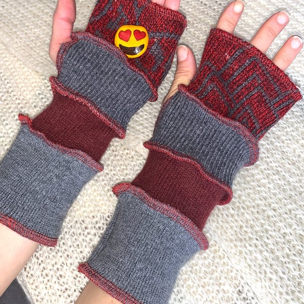 Recycled Wool Fingerless Gloves: Upcycled Hand & Wrist Warmers