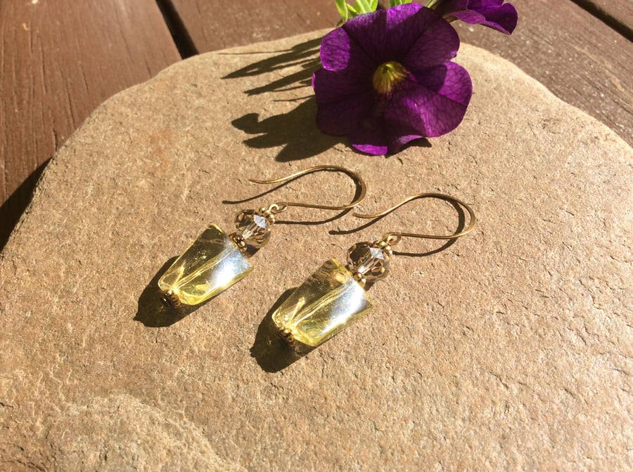 Champagne Scent Bottle Faceted Glass Bead Crystal Earrings 