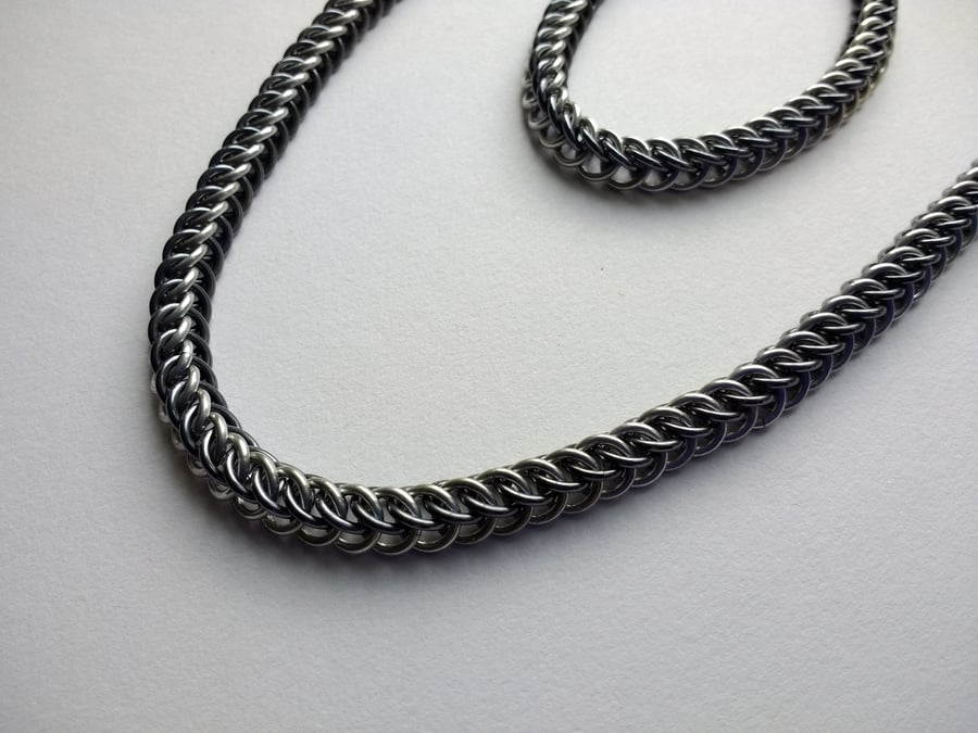 Half Persian Woven Chain Mail Necklace, Anodised Aluminium 18"