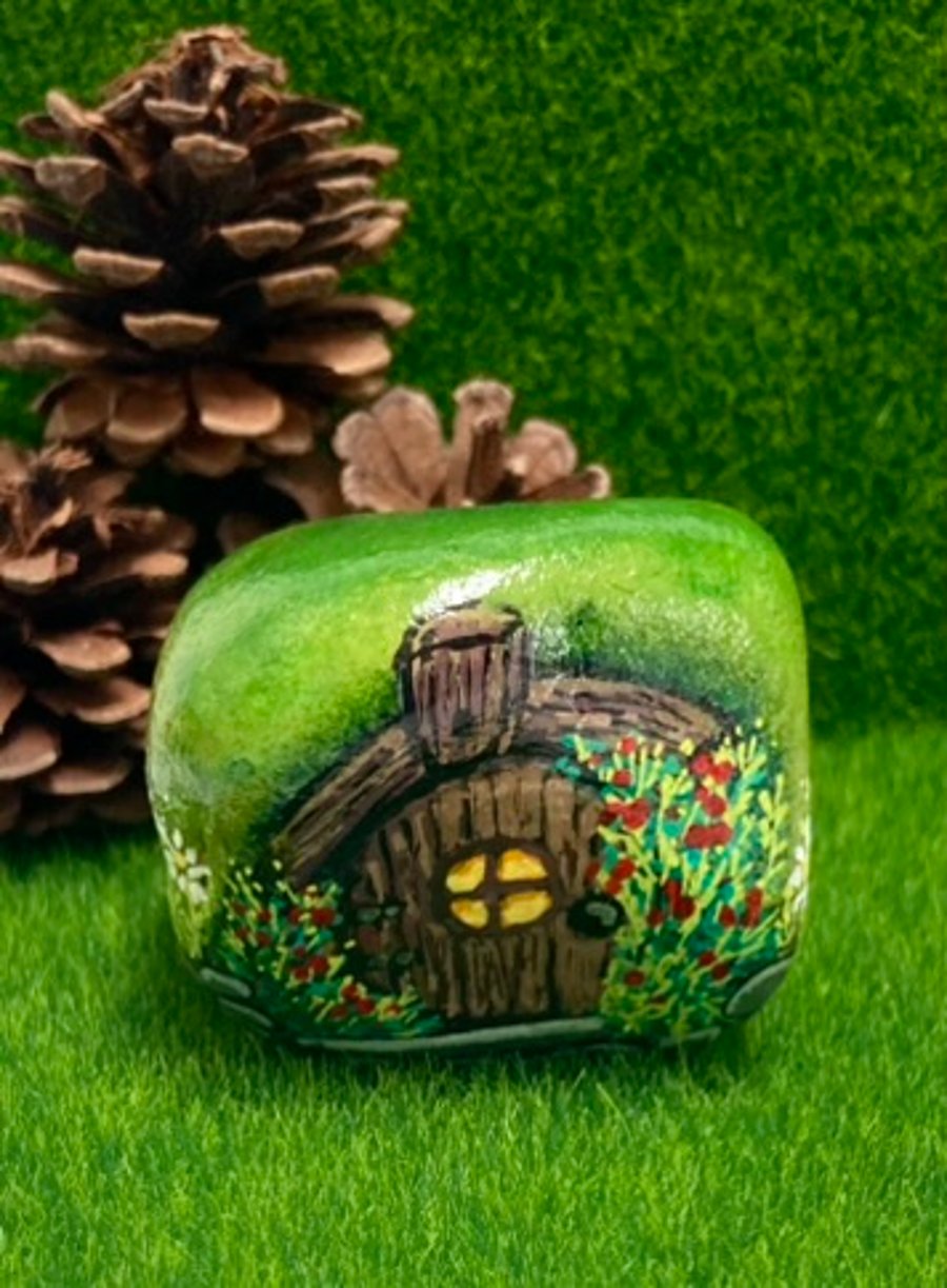 Hobbit House Hand Painted Rock Art Painted Stone Paperweight LOTR Ornament