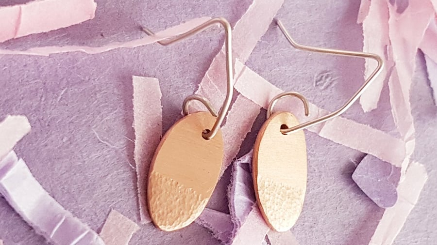 Copper Oval Hammered Earrings