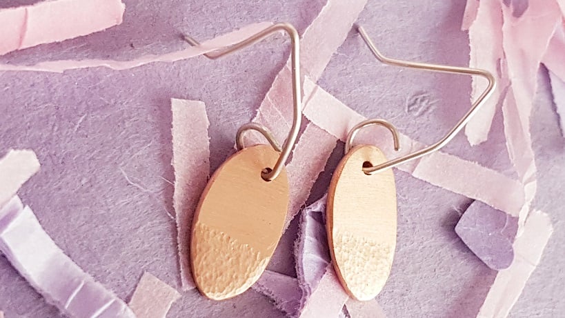 Copper Oval Hammered Earrings