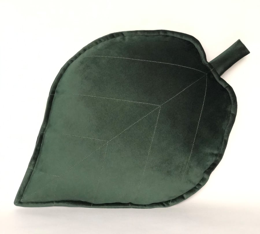 Velvet Forest Green Leaf Shaped Cushion Woodland Jungle Adventure Pillow