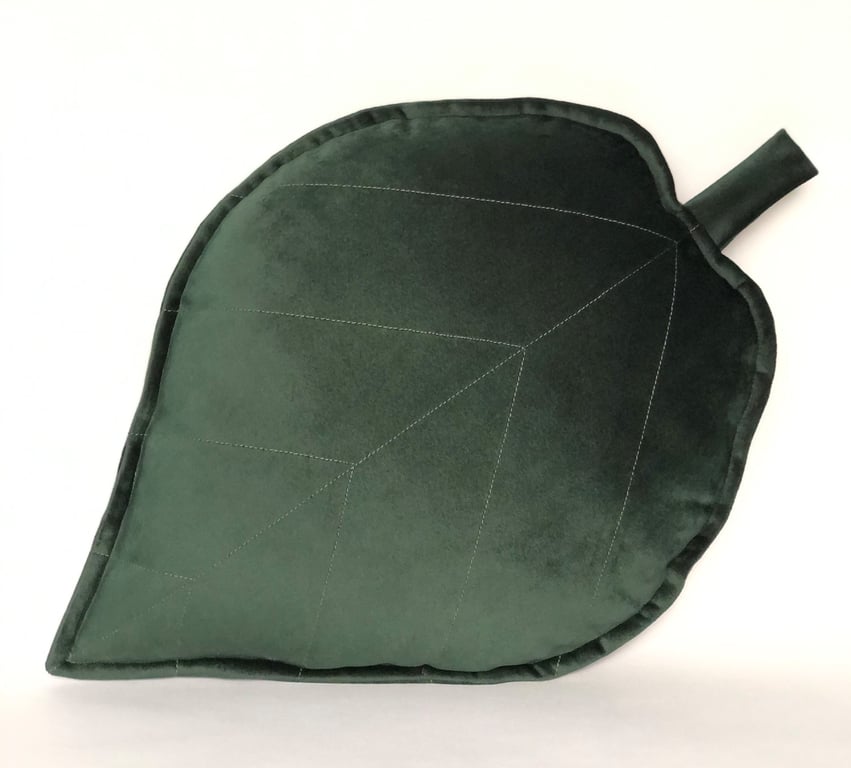 Velvet Forest Green Leaf Shaped Cushion Woodland Jungle Adventure Pillow