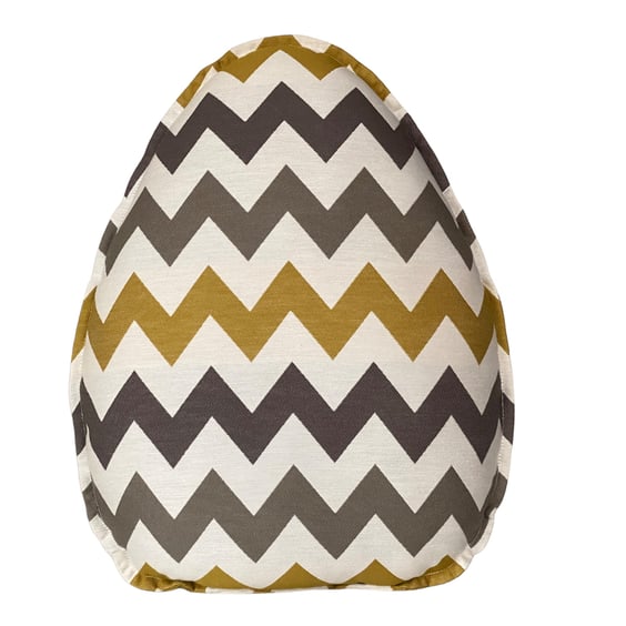 Easter Egg Shaped Cushion Cream Grey Mustard Zig Zag Pillow Spring Decor Gift 