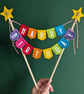 Handmade felt rainbow happy birthday cake topper bunting