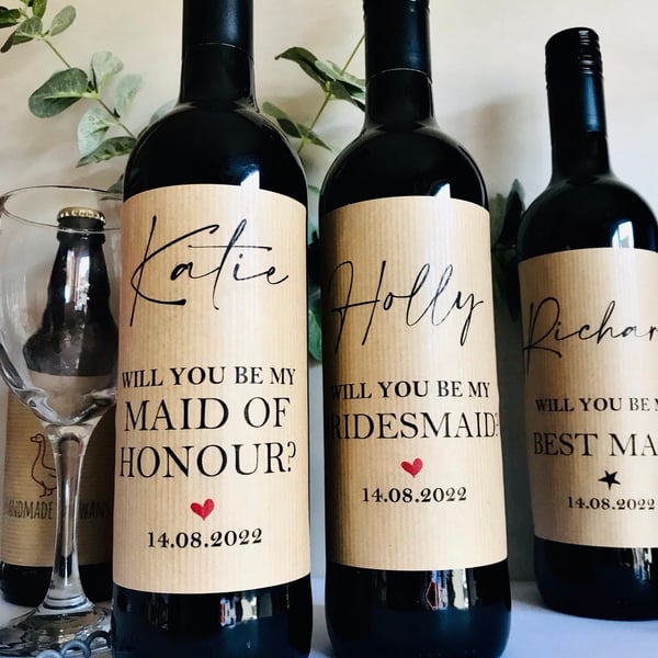Will you be my Bridesmaid, Maid of honour wine bottle label, bridesmaid wine bot