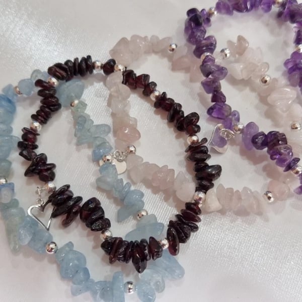 Sterling Silver and Semi-precious Gem chip Bracelets