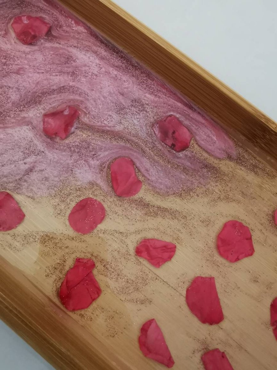 Bamboo Serving Tray - Resin Rose Petals