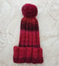 Hand knitted adult red multicoloured bobble hat