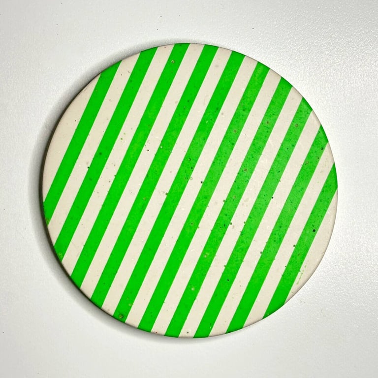 Green Stripe Coasters, Handmade Jesmonite, Cork Concrete Ceramic, Coffee Coaster