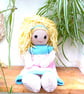 Doll. Hand knitted Doll 12" Wool Doll Handmade Blonde Hair and Knitted Dress - Image 1
