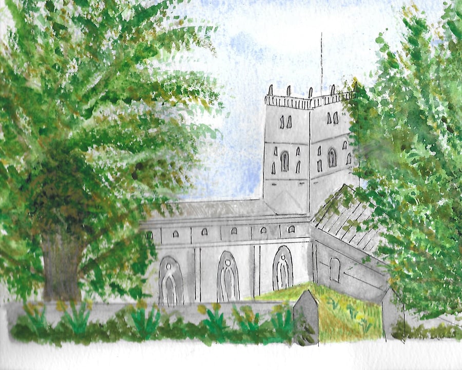 St Davids Cathedral, Pembrokeshire, An Original Mounted Watercolour - SALE