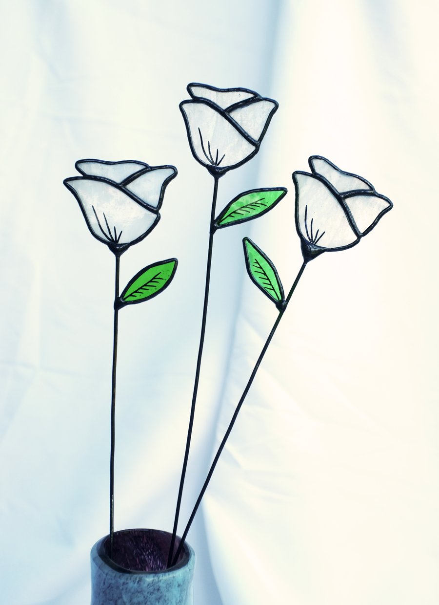 White Rose - Handmade Stained Glass Flower