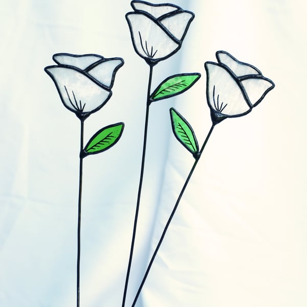 White Rose - Handmade Stained Glass Flower
