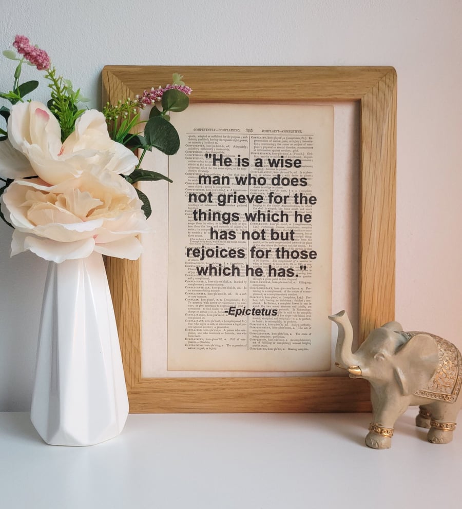 Unframed 1800s Dictionary Page Quote Print - Epictetus - Print Only