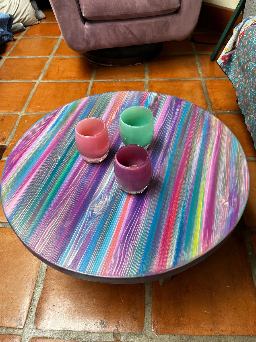 Multi Coloured Old Boat Wood Style Coastal Cottage Coffee Table Candy Stripe 