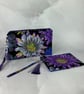 Floral zip clutch bag, Detachable wrist strap, 2 size options, Handmade - Image 1