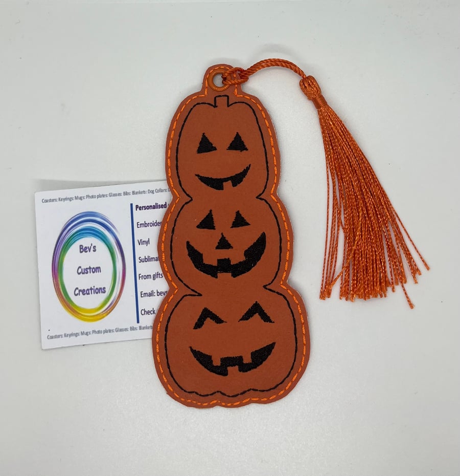 Stacked Pumpkin Embroidered Bookmark, 