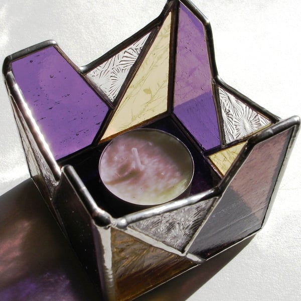 STAINED GLASS TEA-LIGHT CANDLE HOLDER