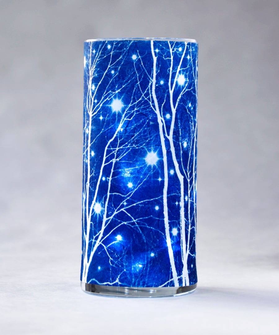 Starry Winter's Night Large Cyanotype Cylinder Vase