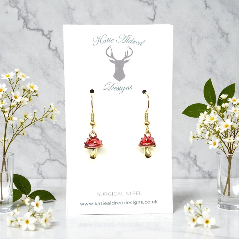 Charm Earrings - Red Toadstool
