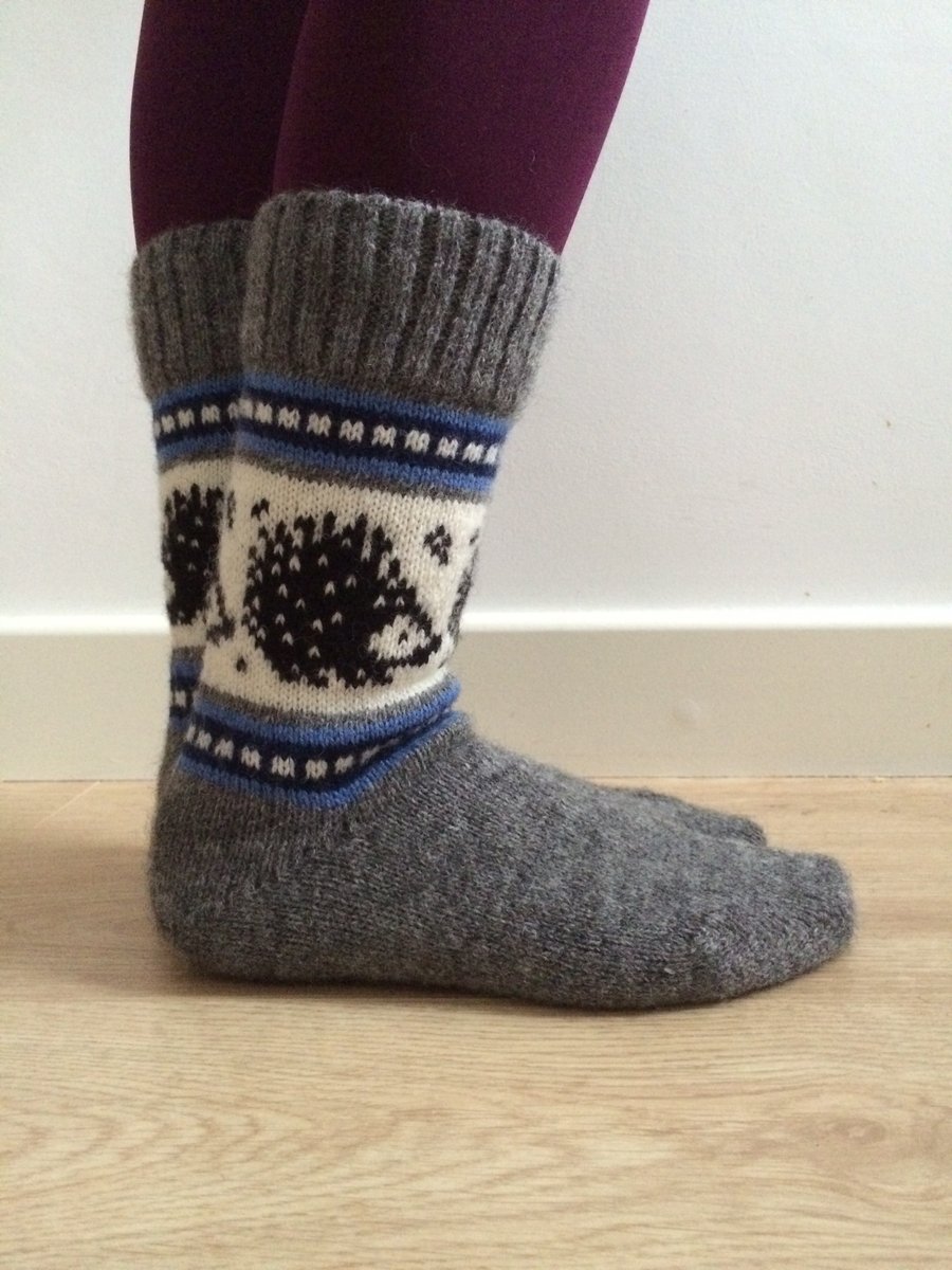 READY TO SHIP Wool Socks Hedgehog Winter Christmas Grey White Black Blue