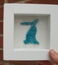 Turquoise ceramic hare picture - rustic white frame - Image 1