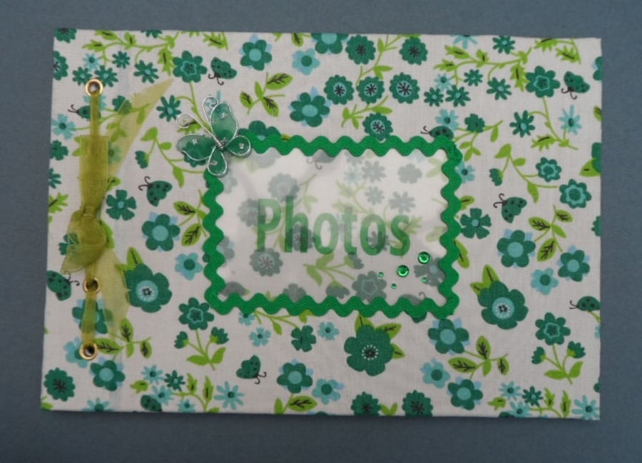  SALE - Photo Album, A5 fabric covered, green, 40% off